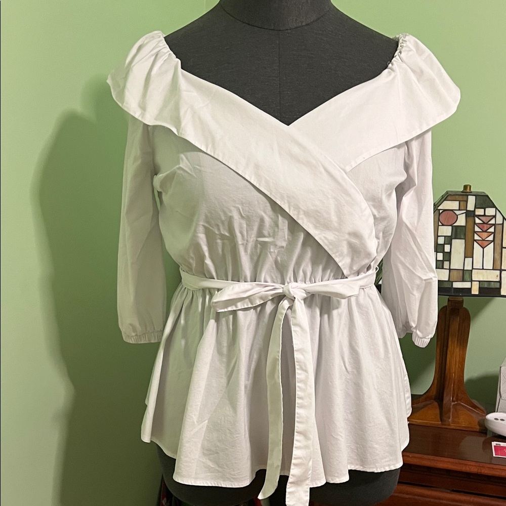 Lane Bryant White Wrap Blouse